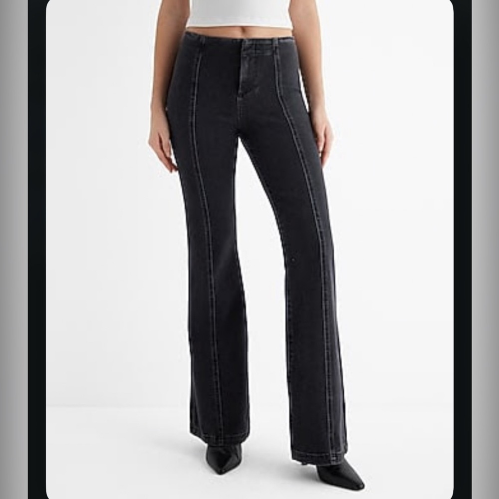 NWT Express Mid Rise Washed Black Front Seam '70s Flare Jeans